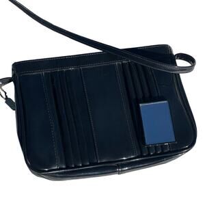 Lago Pleated Front Crossbody Black Patent Leather Belted Strap Vintage